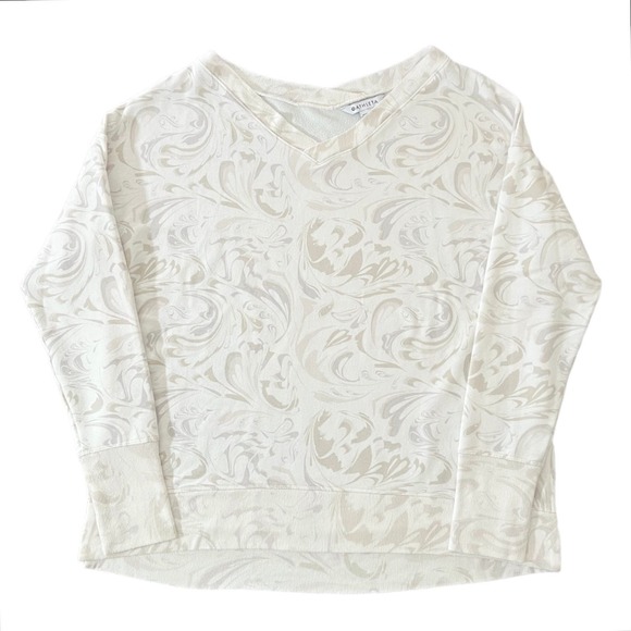 Athleta Coaster Luxe V-Neck Sweatshirt In Agate Paisley Cream Relaxed Fit Large - Picture 6 of 12
